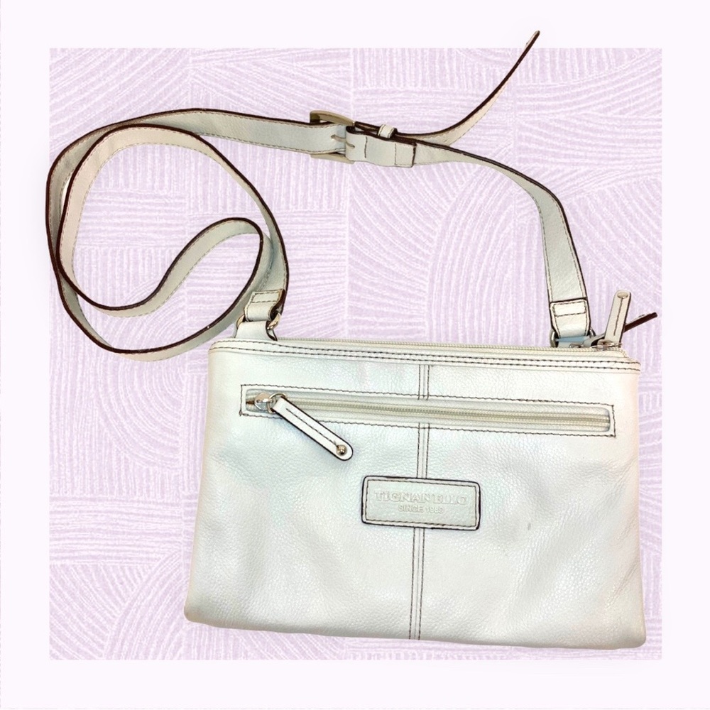 TIGNANELLO CROSSBODY organizer BAG, GENUINE LEATHER , winter white